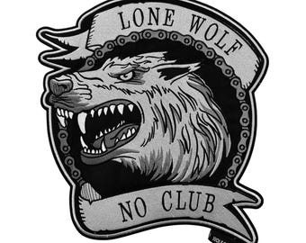 Écusson motard Lone Wolf, appliqué brodé loup hurlant en colère, thermocollant/cousu