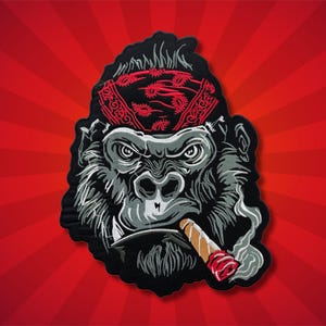 Smoker Gorilla Large Back Patch, Embroidered Gorilla Patch for Biker Jacket, Animal Patches, Iron on Patches