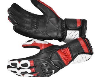Leather Motorcycle Gloves: Carbon Fiber Knuckle Protection, Touchscreen Biker Gloves