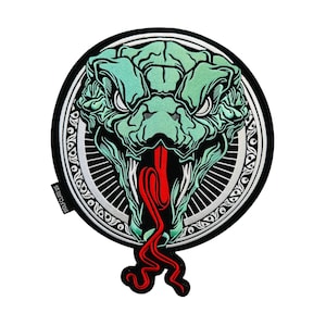 Cobra Snake Embroidery Patch: Biker Vest Iron-On/Sew-On Applique (11x13 inches, Brown/Yellow/Sea-Green