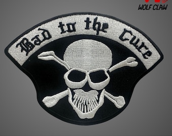 Bad to the Cure Skull Biker Patch: Embroidered Iron-On Applique