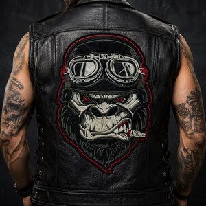 Angry Monkey Embroidery Back Patch, Iron-on Gorilla Embroidered Applique for Biker & Jackets