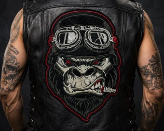 Angry Monkey Embroidery Back Patch, Iron-on Gorilla Embroidered Applique for Biker & Jackets