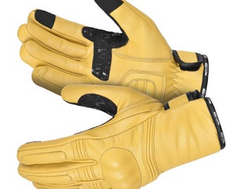 Yellow Cowhide Leather Motorcycle Gloves: Touchscreen Riding Gloves