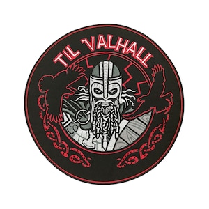 Viking Skull Patch: Til Valhalla Norse Embroidery, Biker Jacket Applique