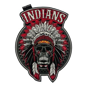 Indian Chief Skull Patch: Embroidered Biker Vest Applique (10x13 inches) Iron-on/Sew-on