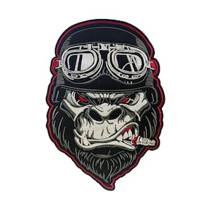 Angry Monkey Embroidery Back Patch, Iron-on Gorilla Embroidered Applique for Biker & Jackets