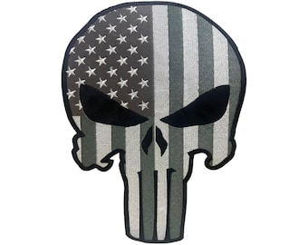 Skull Embroidery Patch: Biker Jacket Iron-On Applique (8.5x11.7 inches)