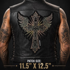 Jesus Cross Wings Embroidered Patch: Christian Biker Jacket Back Patch