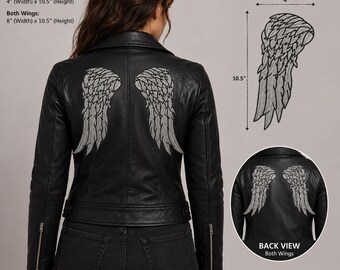 Large Angel Wings Embroidered Patch: Iron-On Biker Jacket Applique