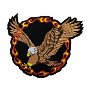 Large Bald Eagle Embroidered Biker Patch - Iron-On/Sew-On (12x10.5 inches)