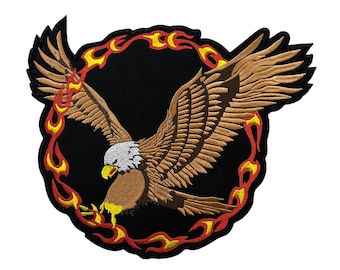 Large Bald Eagle Embroidered Biker Patch - Iron-On/Sew-On (12x10.5 inches)