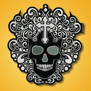 Smiling Skull Large Patch, Back Patch for Jacket, Iron on Skull Patch, Horror Patches, Creepy Goth Patch