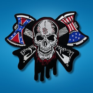 Viking Skull with Battle Axes Embroidered Patch, Skull Patches for Biker Jackets, Large Back Patch, Horror Patch, Iron on Patches