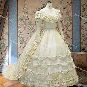 1860er Jahre viktorianisches Hofballkleid, viktorianische Ära, Hofballserie, historisches Kleid