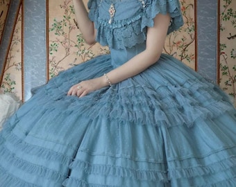 Abito da ballo storico vittoriano rivisitato dagli anni '60 del 1800, abito blu