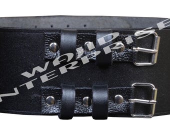 Traditional Scottish Double Buckle Kilt Belt,  3" Width Extra Storage Straps