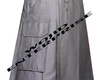 Handgemaakte Schotse utility-kilt: grijze katoenen tactische kilt