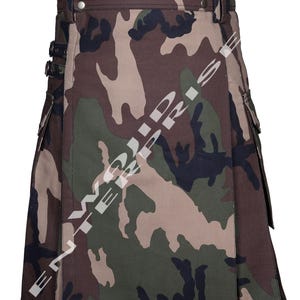 Scottish Handmade Military Camo Utility Kilt - Camouflage Tactical Kilt - Men&#39;s Modern Camo Kilts - Made to Order