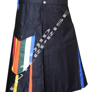 Scottish Handmade Traditional Kilt Black Hybrid Kilt LGBTQ Utility kilt - 100% Cotton Utility kilts For Men&#39;s - Custom Size Kilt