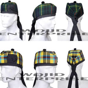 Tartan Glengarry Cap: Scottish Kilt Hat, Acrylic Wool, 90+ Clan Tartans