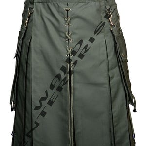 Olive Green Cotton Utility kilt  - Scottish Handmade kilt - Green Cotton Utility Kilts | Highland Traditional Kilt For Men&#39;s - Made to Order