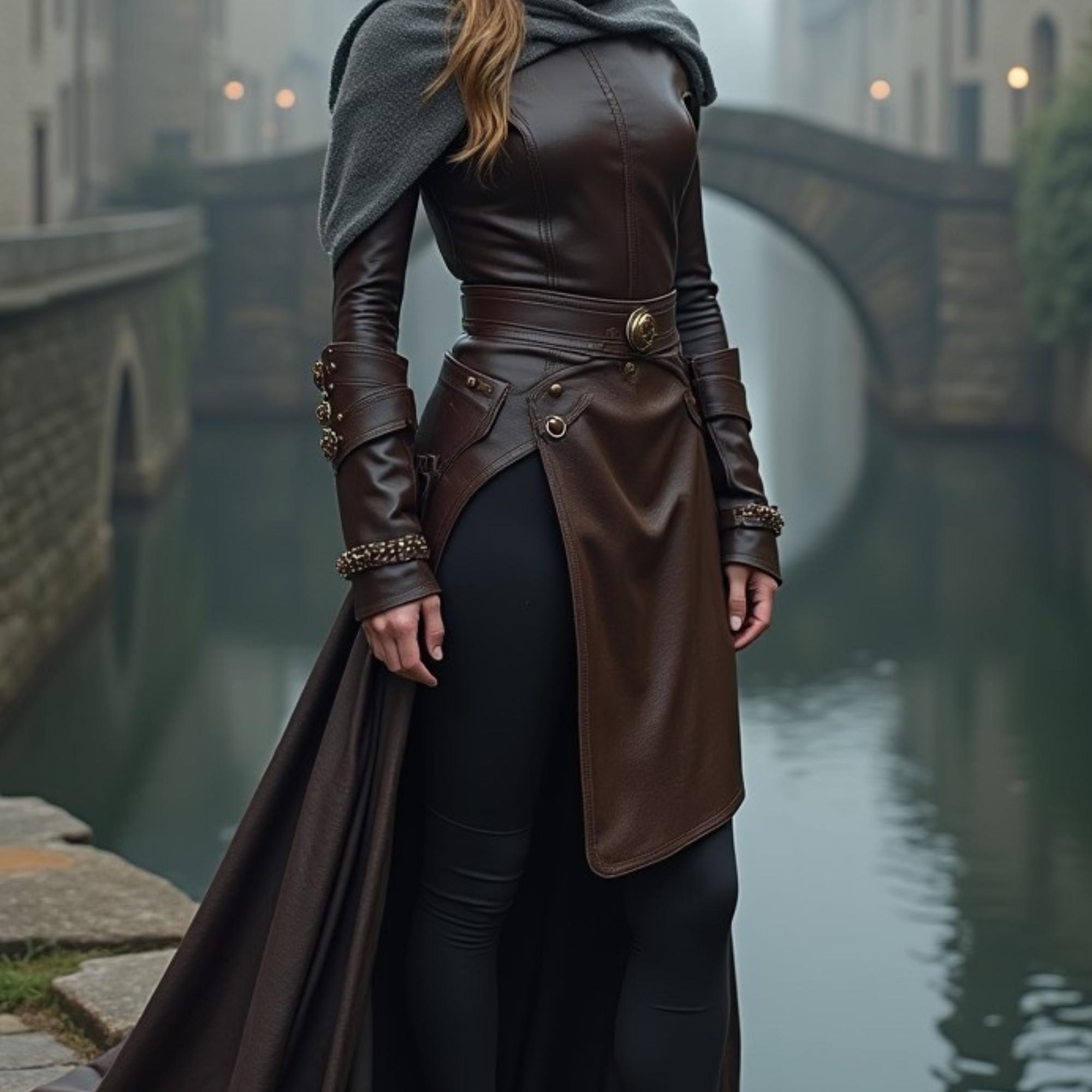 Premium Brown Leather Bodice & Overskirt Tunic | Asymmetrical High
