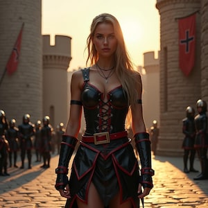 Black Red Leather Warrior Dress | Medieval Fantasy LARP Armor Costume | Renaissance Women Outfit | Cosplay Premium Leather Costumes