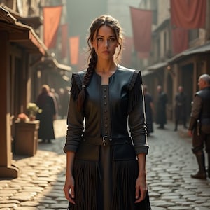 Black Genuine Leather Longline Vest with Belt | Medieval & Renaissance LARP Costume Armor Top for Women | Cosplay Fantasy Roleplay Outfit