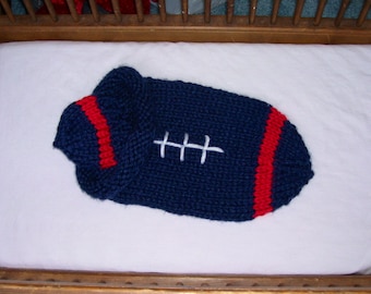 New England hand knit football bunting Cocoon boy girl newborn 0-3 month navy and red photo op pro team collegiate