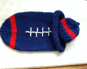 Buffalo's hand knit baby football bunting cocoon boy girl newborn 0-3 months photo op pro team Lionbrand yarn