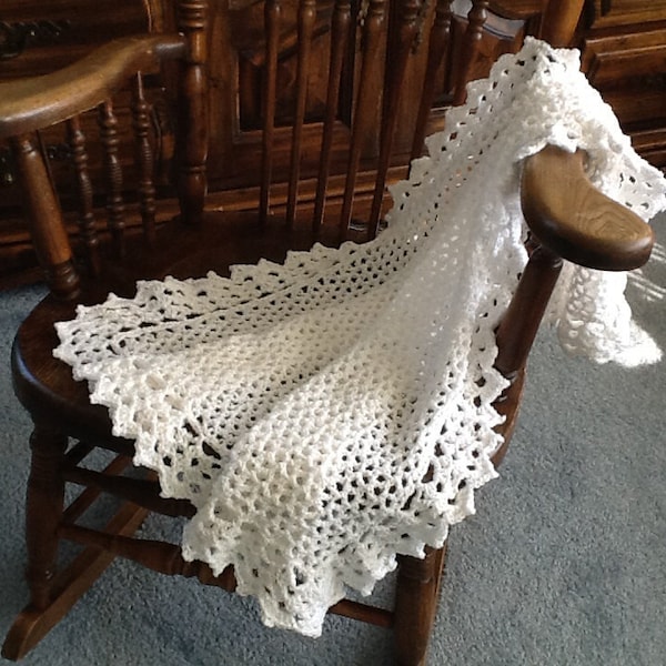 Christening blanket baby boy baby girl hand crocheted white baby blanket soft warm beautiful lace Bernat yarn