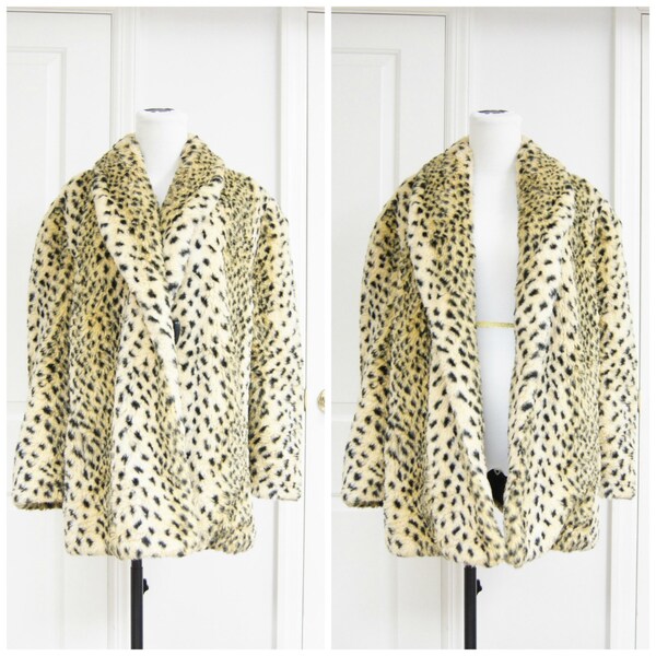 RESERVED 90s Leopard Fur Coat Jacket Medium Large Collared Leopard Print Glam Rave