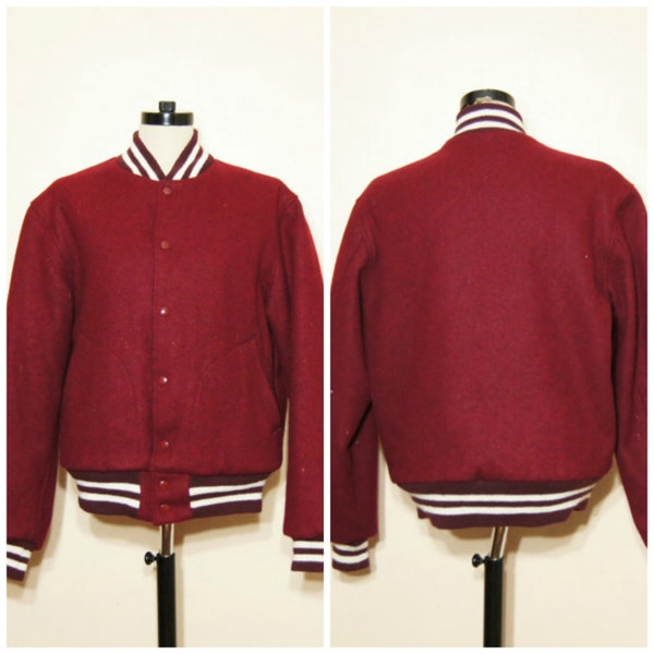 70s Varsity Jacket Medium Large XL Oversize 70s Burgundy Wool Stripes Normcore Preppy