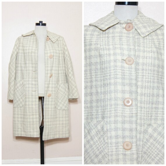 Items similar to 60s Plaid Wool Coat Medium Large Pastel Yellow