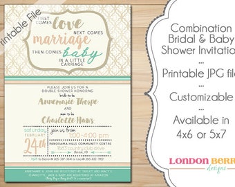Mint Combination Bridal & Baby Shower Invitation, Combo Shower Invite, Rose Gold, Blush