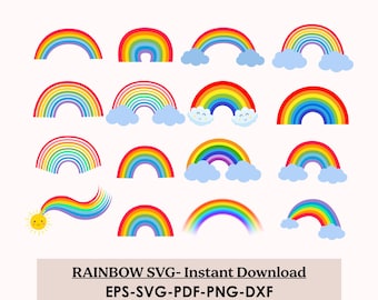 Rainbow Clipart Bundle, Watercolor Pastel Rainbows (Digital Download)