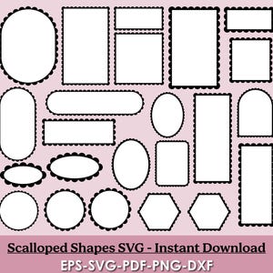 Scalloped shape SVG, Scalloped frame svg, Scalloped tags svg, Circle Rectangle, Laser cut file, Scalloped Shape clipart PNG JPG Eps