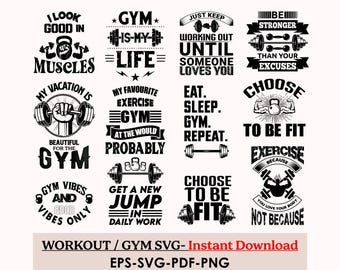 Pacchetto di file SVG per allenamento, palestra SVG, fitness SVG, esercizi SVG, Hustle SVG, allenamento divertente, file di taglio per palestra, citazioni sulla palestra, file SVG per fitness e allenamento