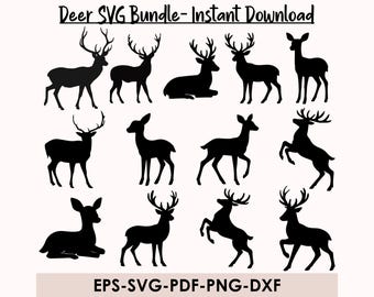 Deer Silhouette SVG Bundle, Antlers, Head (Digital Download)