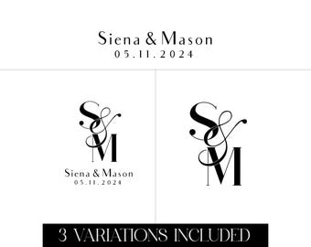 Modern Wedding Monogram, Elegant Couple Logo (Digital Files)