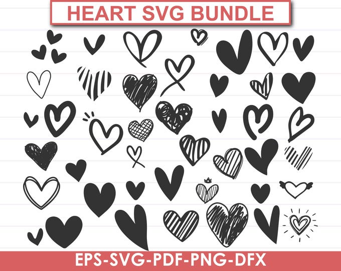 Heart Svg Bundle (vector), Heart Svg, Hand Drawn Heart Svg, Open Heart ...