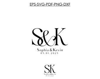 Custom Wedding Monogram Logo, Modern Couple Initials (Digital Download)