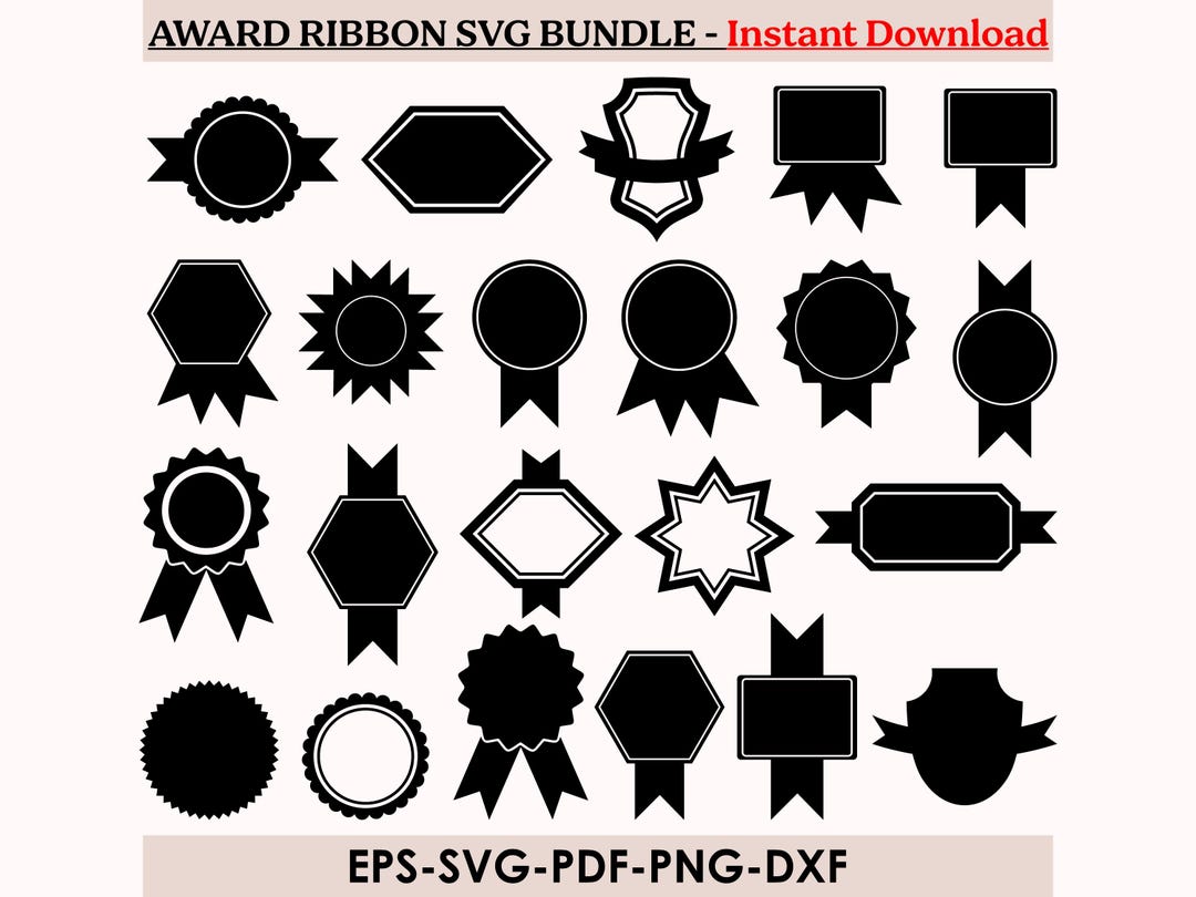 Award Ribbon Svg Bundle, Ribbon Cut File, Ribbon, Ribbon Clipart, Award ...