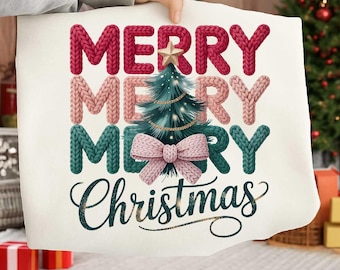 Realistic Faux Yarn Christmas Tree PNG, Coquette Christmas Png, Chunky Knit Coquette Bow, Merry Christmas Holiday Sublimation, PNG PDF Files