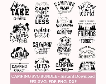 Camping Quotes SVG Bundle, Happy Camper, Explore (Digital Download)