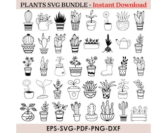 Plant Svg Bundle, Potted Plant SVG Bundle, Plant Lover Svg, Plants in Pots Svg, House Plant Svg, Plant Clip Art Pack, Plant Cut File