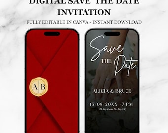 Elegante video animato "Save-the-Date", invito con busta da lettera, modello di invito elettronico per matrimonio modificabile per coppie moderne
