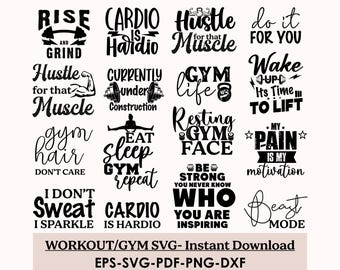 Workout SVG Bundle, Gym Fitness Exercise Designs (Digital Download)