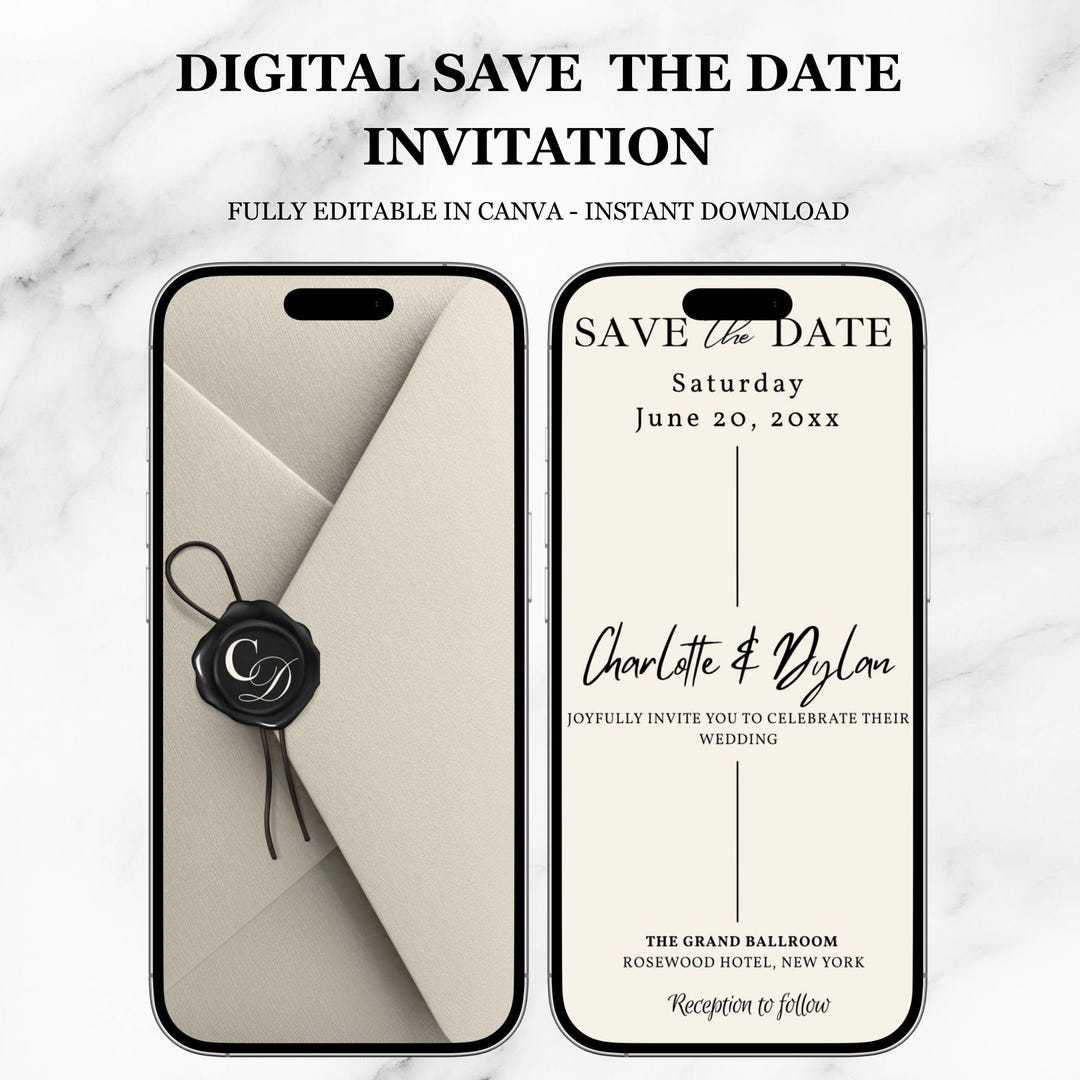 Elegant Animated Save-the-Date Video, Envelope Reveal Invitation, Editable Wedding E-Invit